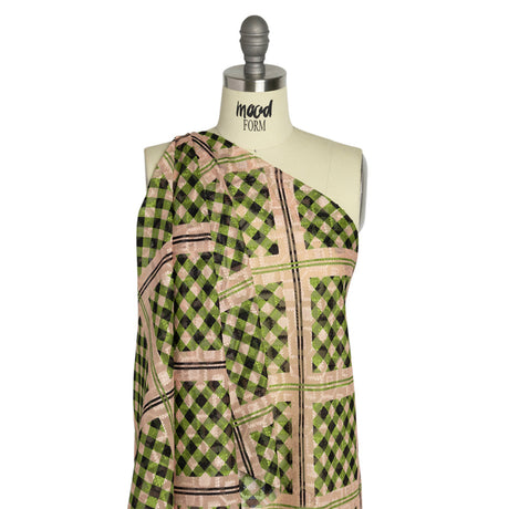 Geometric Burnout Polyester Woven Print - Leaf Green Gingham Plaid - Mood Exclusive Al Fresco Feast