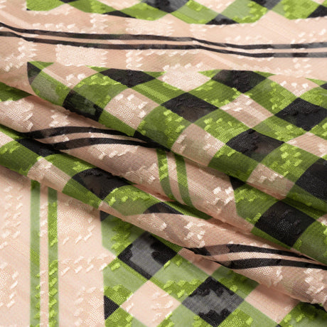 Geometric Burnout Polyester Woven Print - Leaf Green Gingham Plaid - Mood Exclusive Al Fresco Feast