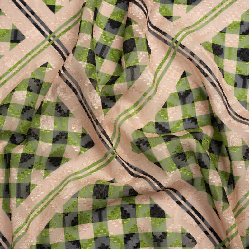 Geometric Burnout Polyester Woven Print - Leaf Green Gingham Plaid - Mood Exclusive Al Fresco Feast