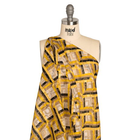 Geometric Burnout Polyester Woven Print - Yellow, Beige and Black Geometric - Mood Exclusive Bananquit Babble
