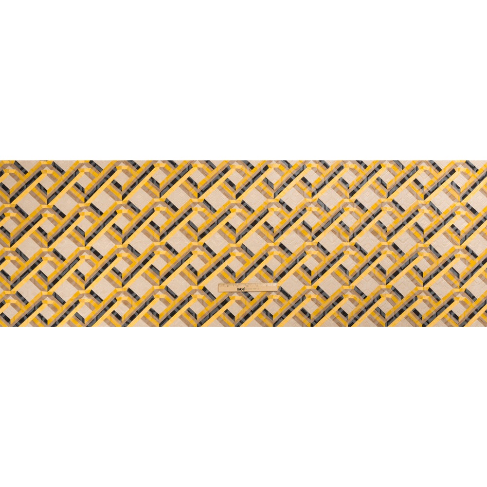 Geometric Burnout Polyester Woven Print - Yellow, Beige and Black Geometric - Mood Exclusive Bananquit Babble
