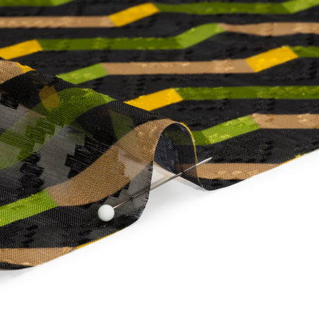 Geometric Burnout Polyester Woven Print - Green Zig Zags - Mood Exclusive Wicked Will Island