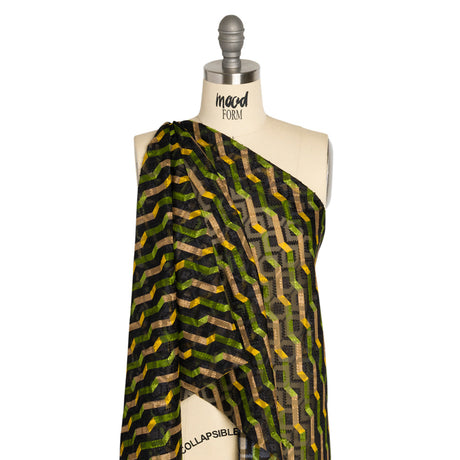 Geometric Burnout Polyester Woven Print - Green Zig Zags - Mood Exclusive Wicked Will Island