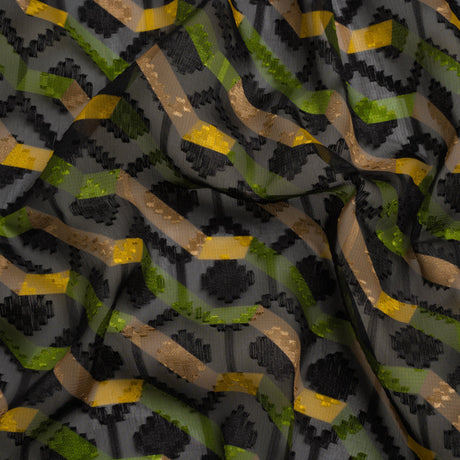 Geometric Burnout Polyester Woven Print - Green Zig Zags - Mood Exclusive Wicked Will Island