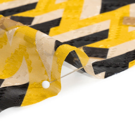 Geometric Burnout Polyester Woven Print - Cream, Yellow and Black Geometric - Mood Exclusive Treasures Untold