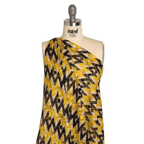 Geometric Burnout Polyester Woven Print - Cream, Yellow and Black Geometric - Mood Exclusive Treasures Untold