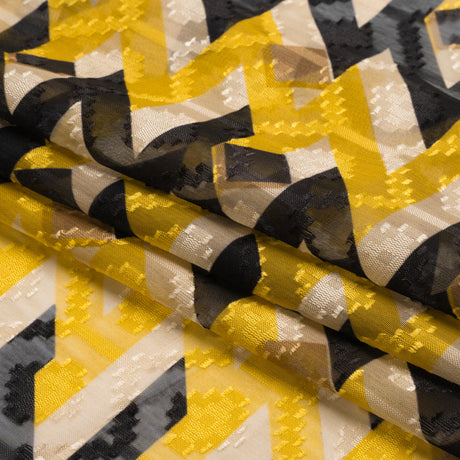 Geometric Burnout Polyester Woven Print - Cream, Yellow and Black Geometric - Mood Exclusive Treasures Untold