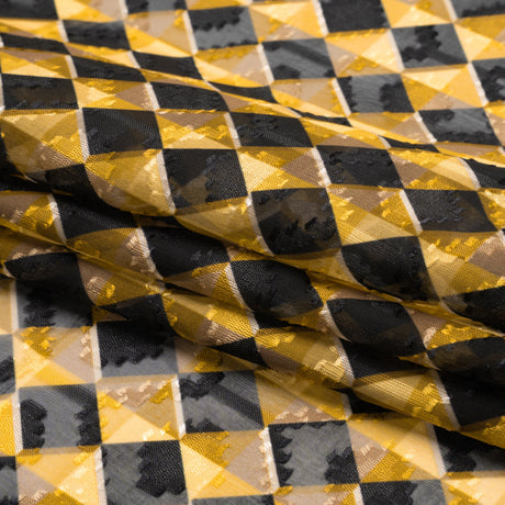 Geometric Burnout Polyester Woven Print - Yellow and Black Geometric - Mood Exclusive Raw Honey Glow