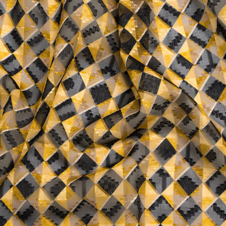 Geometric Burnout Polyester Woven Print - Yellow and Black Geometric - Mood Exclusive Raw Honey Glow