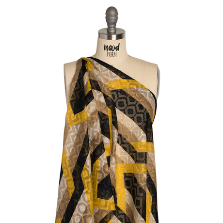 Geometric Burnout Polyester Woven Print - Yellow Hexagon Stripes - Mood Exclusive Archers Cay