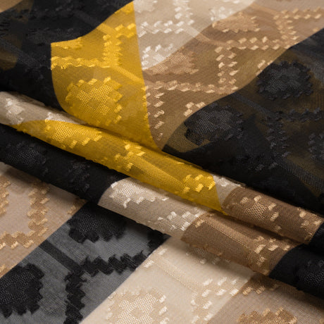 Geometric Burnout Polyester Woven Print - Yellow Hexagon Stripes - Mood Exclusive Archers Cay