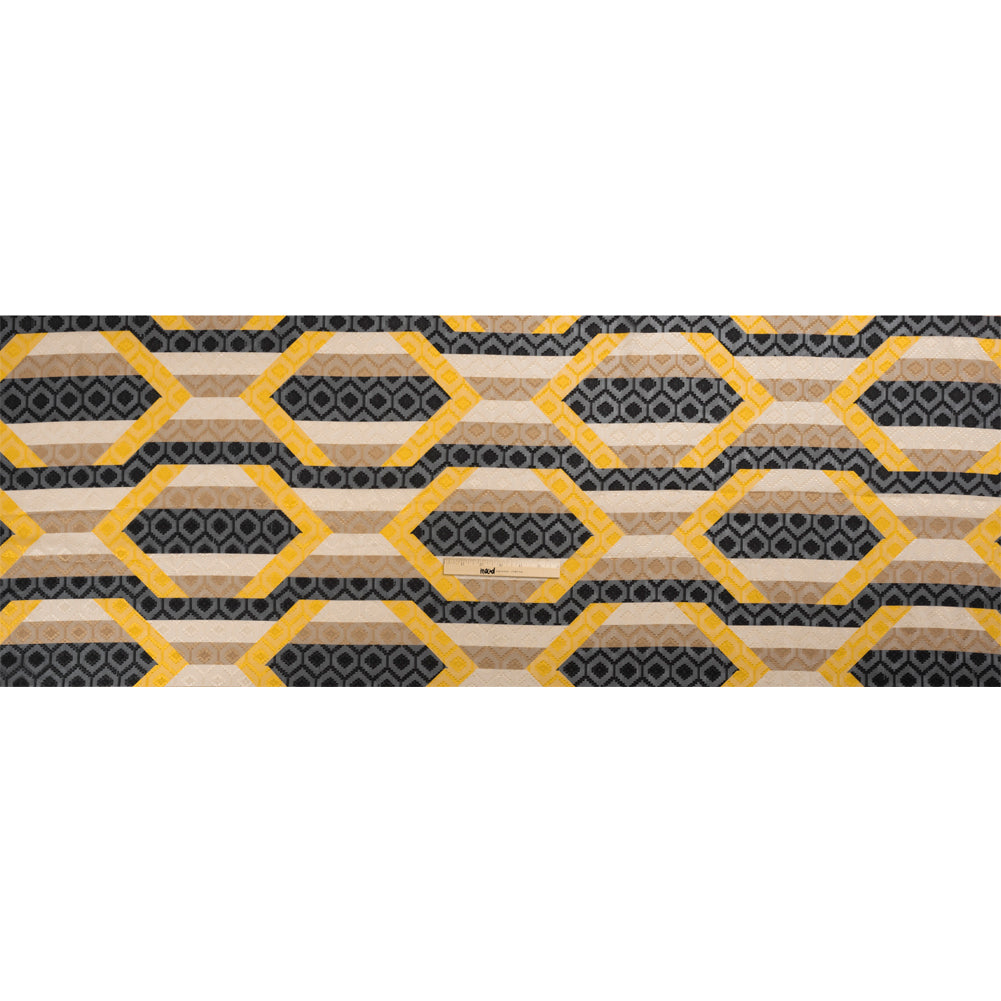 Geometric Burnout Polyester Woven Print - Yellow Hexagon Stripes - Mood Exclusive Archers Cay