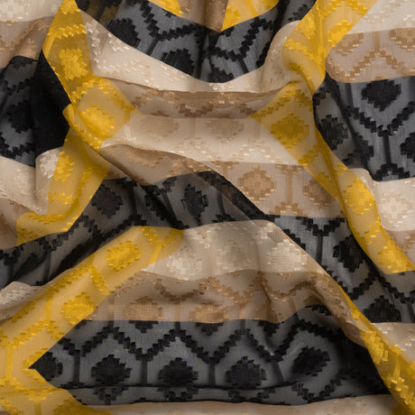 Geometric Burnout Polyester Woven Print - Yellow Hexagon Stripes - Mood Exclusive Archers Cay