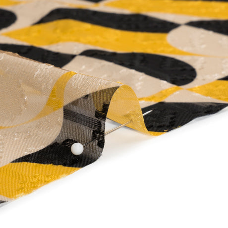 Geometric Burnout Polyester Woven Print - Yellow Circles and Rectangles - Mood Exclusive Floyd's Moon