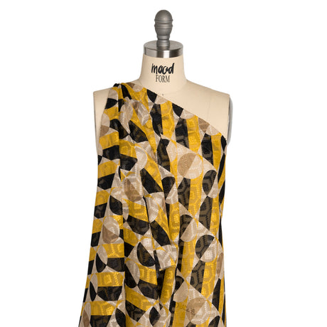 Geometric Burnout Polyester Woven Print - Yellow Circles and Rectangles - Mood Exclusive Floyd's Moon