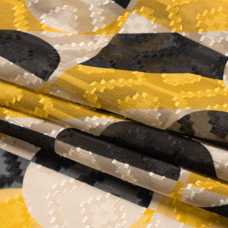 Geometric Burnout Polyester Woven Print - Yellow Circles and Rectangles - Mood Exclusive Floyd's Moon