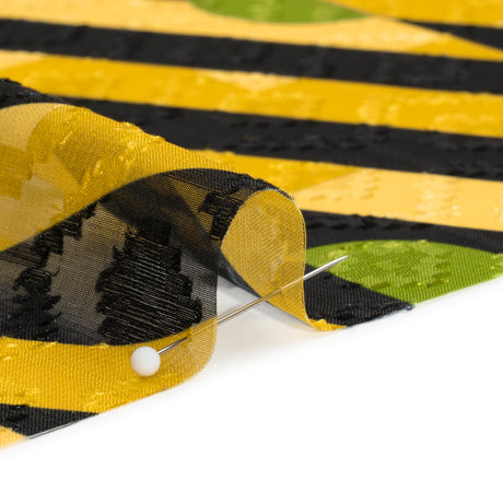 Geometric Burnout Polyester Woven Print - Goldenrod Half Circles and Stripes - Mood Exclusive Sunrise Kingdom