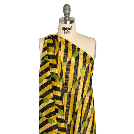 Geometric Burnout Polyester Woven Print - Goldenrod Half Circles and Stripes - Mood Exclusive Sunrise Kingdom