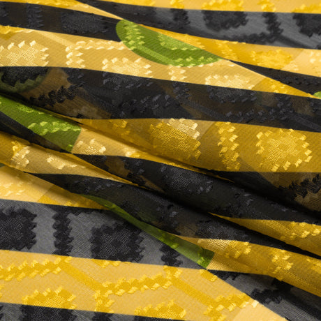 Geometric Burnout Polyester Woven Print - Goldenrod Half Circles and Stripes - Mood Exclusive Sunrise Kingdom