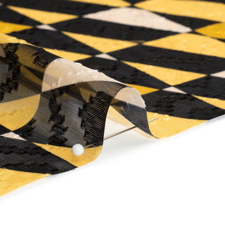 Geometric Burnout Polyester Woven Print - Yellow Divided Squares - Mood Exclusive Healthshire Hills