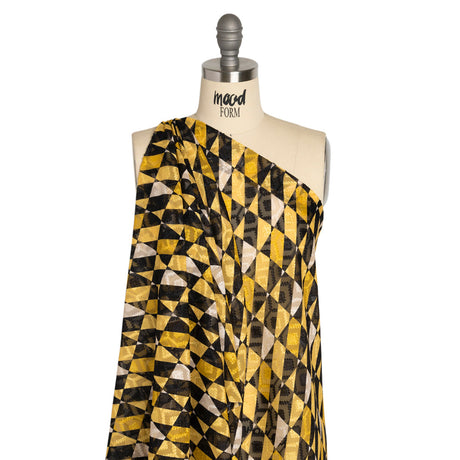 Geometric Burnout Polyester Woven Print - Yellow Divided Squares - Mood Exclusive Healthshire Hills