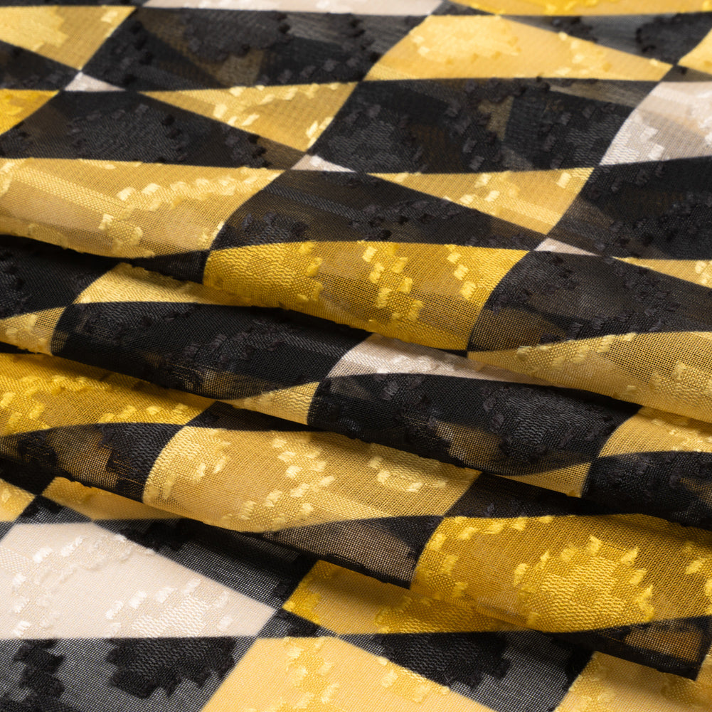 Geometric Burnout Polyester Woven Print - Yellow Divided Squares - Mood Exclusive Healthshire Hills