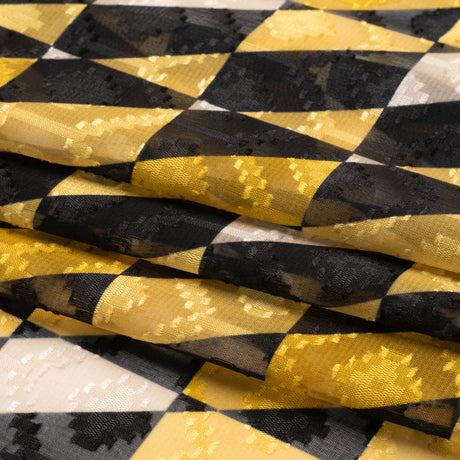 Geometric Burnout Polyester Woven Print - Yellow Divided Squares - Mood Exclusive Healthshire Hills