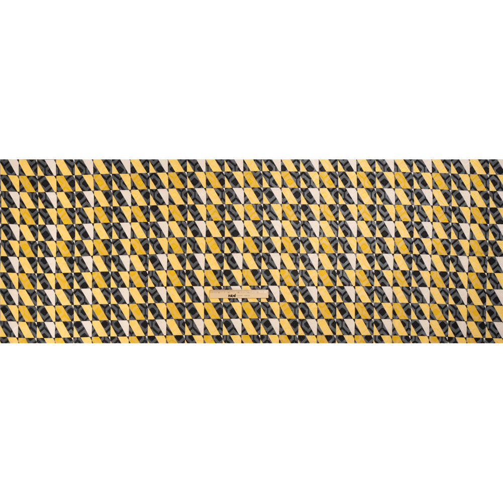 Geometric Burnout Polyester Woven Print - Yellow Divided Squares - Mood Exclusive Healthshire Hills