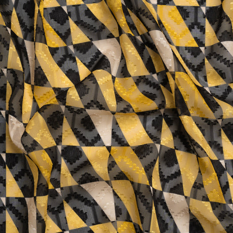 Geometric Burnout Polyester Woven Print - Yellow Divided Squares - Mood Exclusive Healthshire Hills