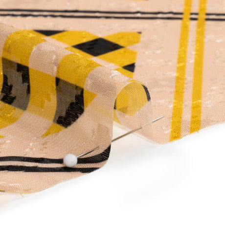 Geometric Burnout Polyester Woven Print - Goldenrod Yellow Gingham Plaid - Mood Exclusive Al Fresco Feast