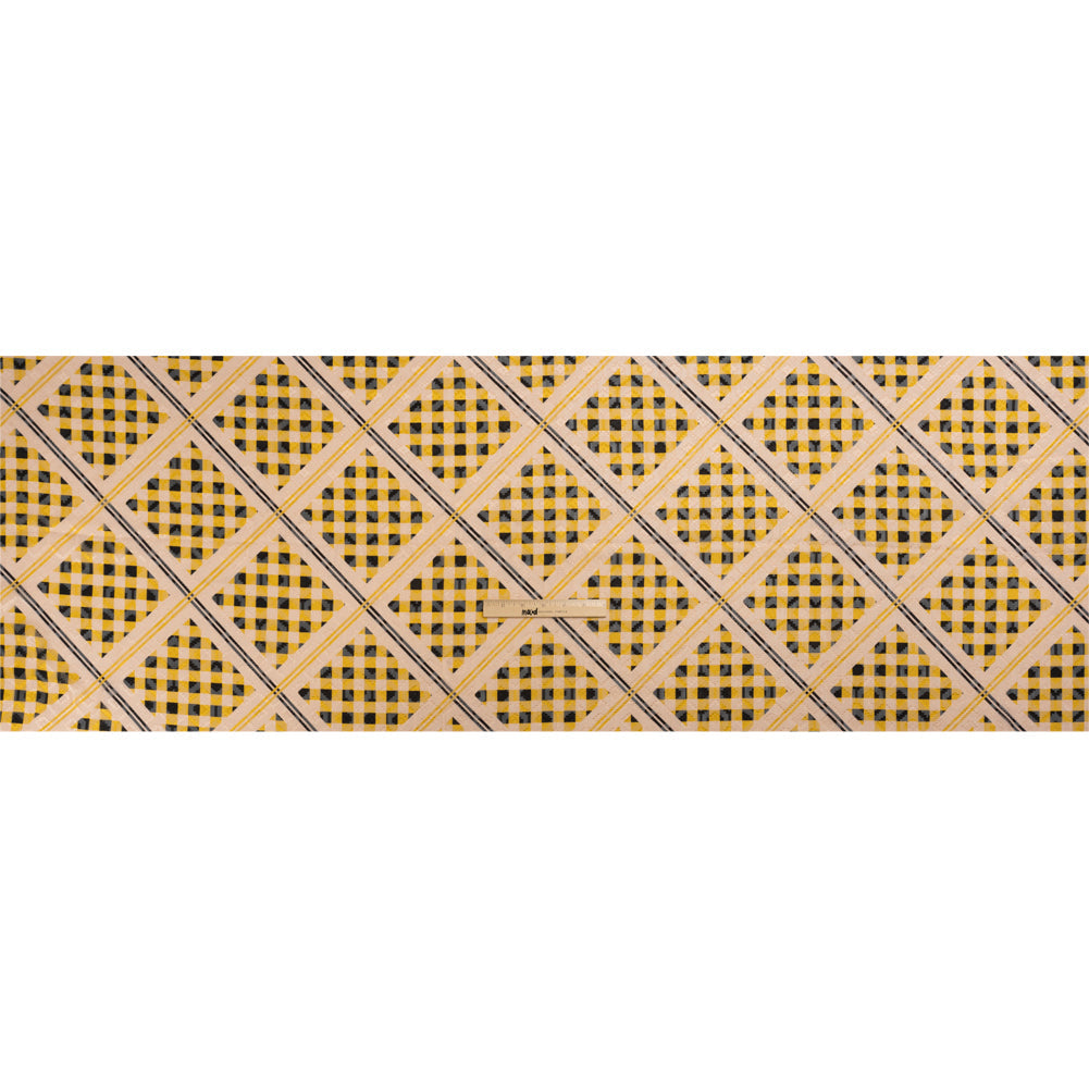 Geometric Burnout Polyester Woven Print - Goldenrod Yellow Gingham Plaid - Mood Exclusive Al Fresco Feast
