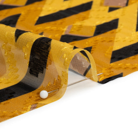 Geometric Burnout Polyester Woven Print - Golden Yellow and Black Geometric - Mood Exclusive Treasures Untold