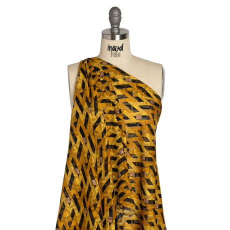 Geometric Burnout Polyester Woven Print - Golden Yellow and Black Geometric - Mood Exclusive Treasures Untold