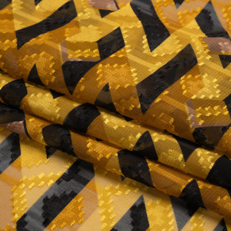 Geometric Burnout Polyester Woven Print - Golden Yellow and Black Geometric - Mood Exclusive Treasures Untold
