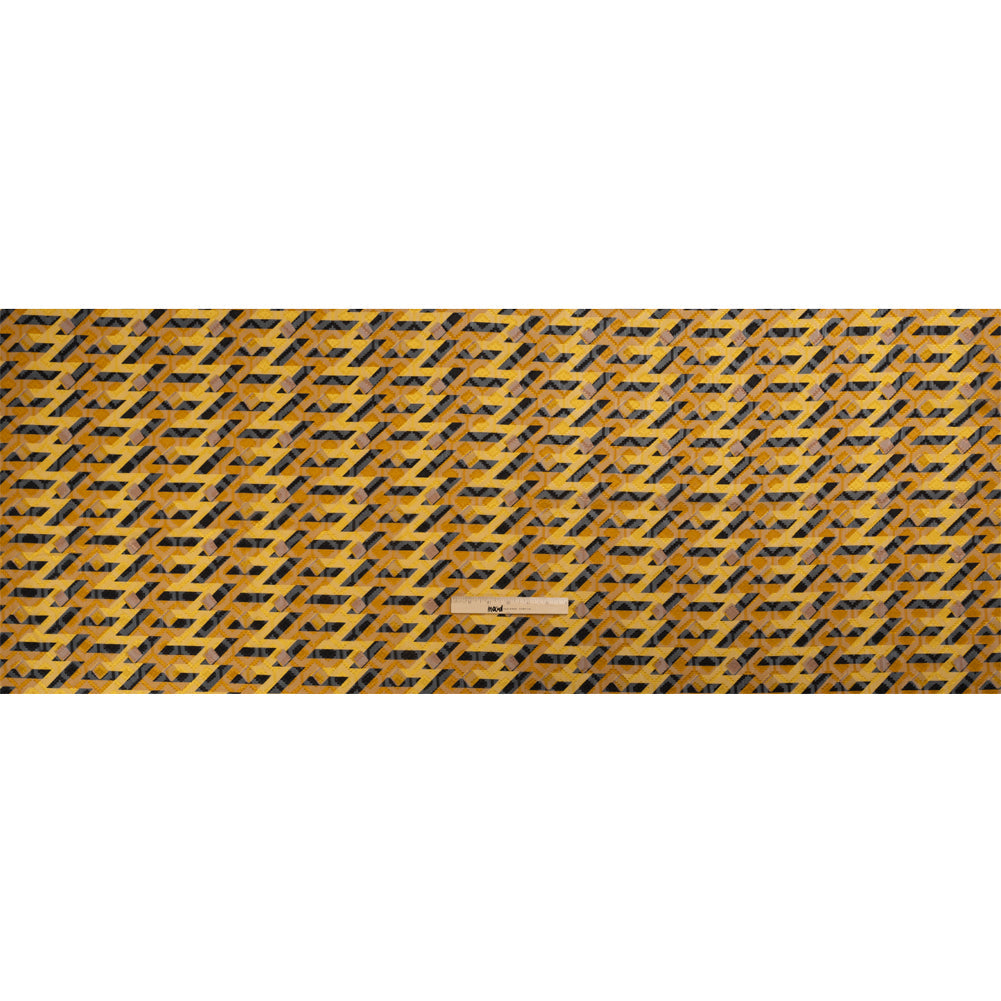 Geometric Burnout Polyester Woven Print - Golden Yellow and Black Geometric - Mood Exclusive Treasures Untold