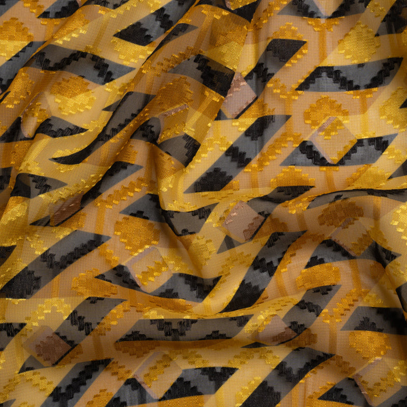 Geometric Burnout Polyester Woven Print - Golden Yellow and Black Geometric - Mood Exclusive Treasures Untold