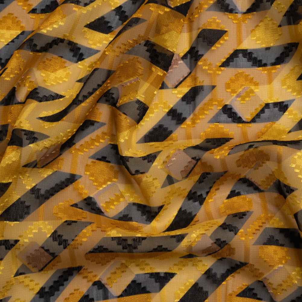 Geometric Burnout Polyester Woven Print - Golden Yellow and Black Geometric - Mood Exclusive Treasures Untold