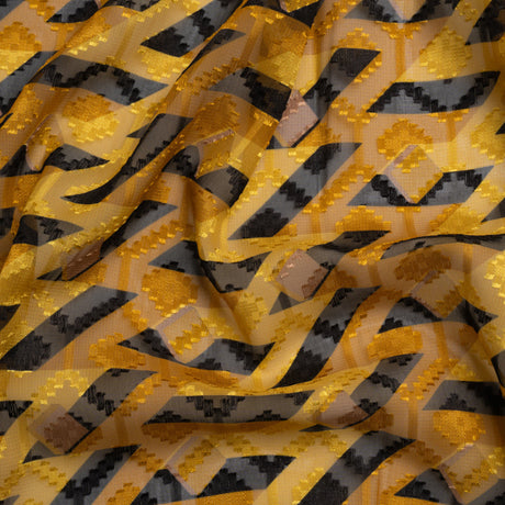 Geometric Burnout Polyester Woven Print - Golden Yellow and Black Geometric - Mood Exclusive Treasures Untold