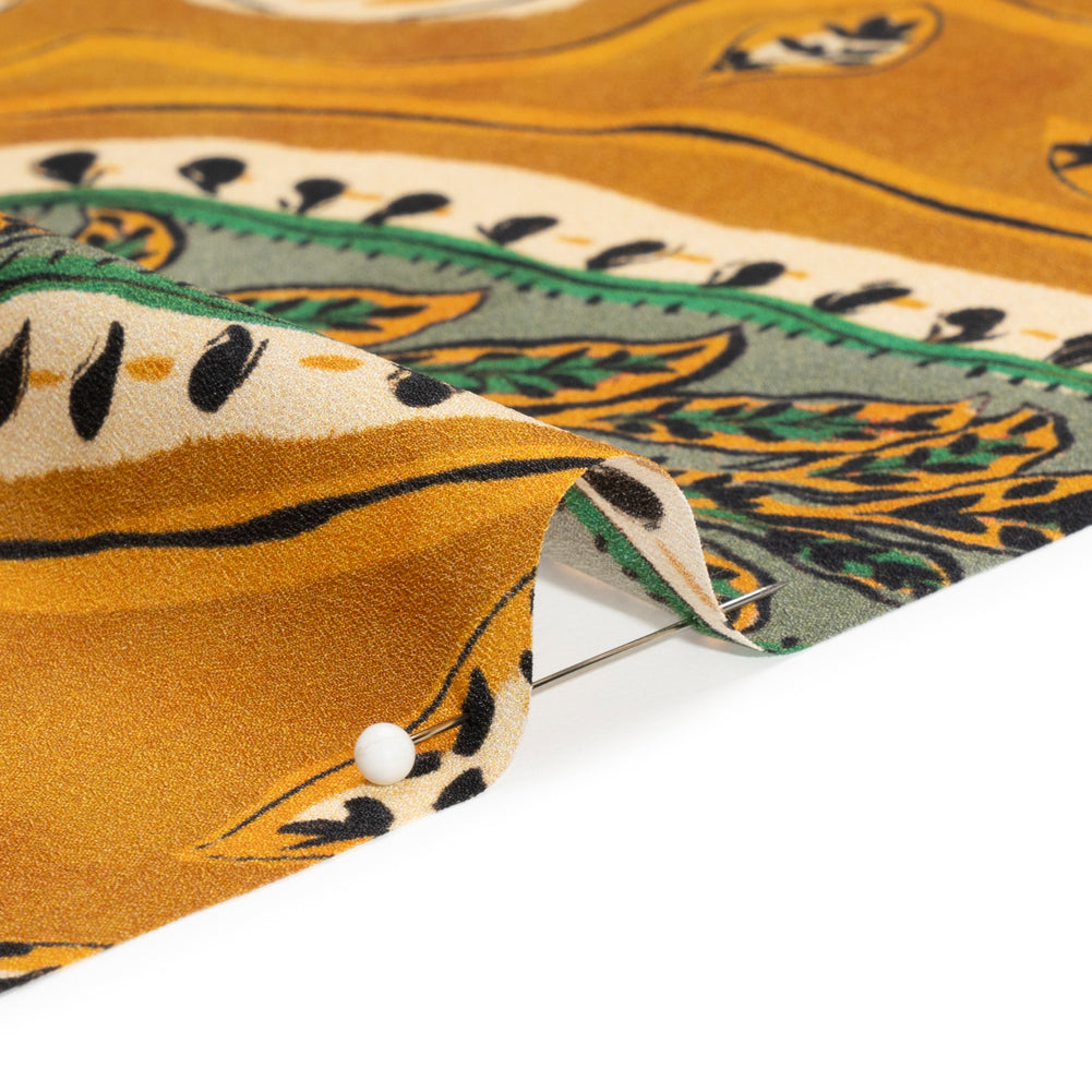 Mood Exclusive Tan Bountiful Blooms Lightweight Polyester Crepe