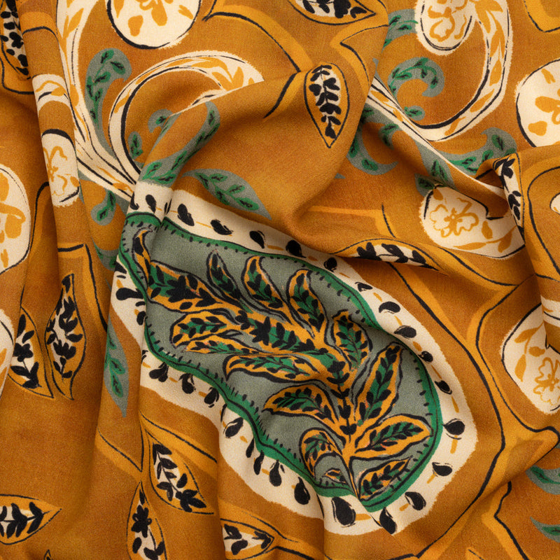 Mood Exclusive Tan Bountiful Blooms Lightweight Polyester Crepe