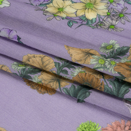 Crinkled Cotton Gauzy Woven Print - Light Purple Floral Bunches - Mood Exclusive Flower Shoppe