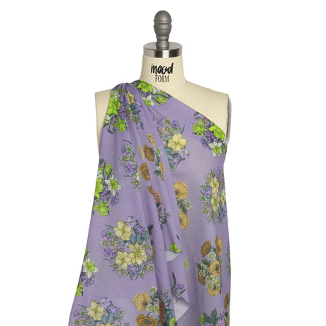 Crinkled Cotton Gauzy Woven Print - Light Purple Floral Bunches - Mood Exclusive Flower Shoppe