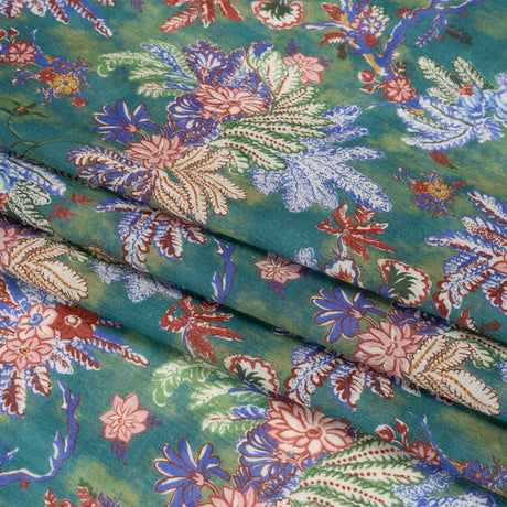 Crinkled Cotton Gauzy Woven Print - Forest Green, Red and Blue Floral - Mood Exclusive Derbyshire Stroll