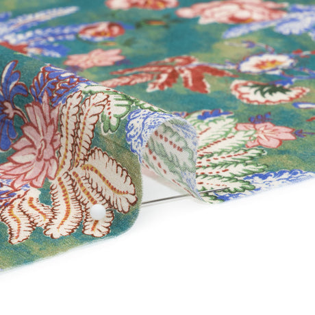 Crinkled Cotton Gauzy Woven Print - Forest Green, Red and Blue Floral - Mood Exclusive Derbyshire Stroll
