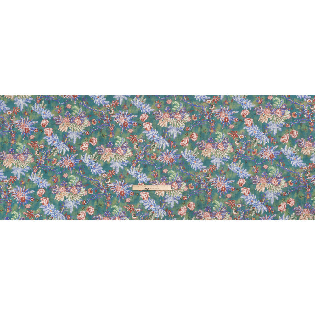 Crinkled Cotton Gauzy Woven Print - Forest Green, Red and Blue Floral - Mood Exclusive Derbyshire Stroll