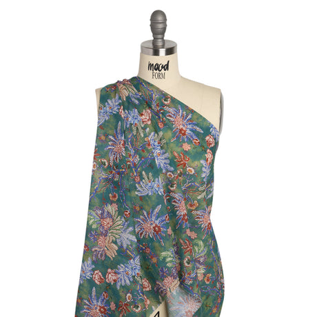 Crinkled Cotton Gauzy Woven Print - Forest Green, Red and Blue Floral - Mood Exclusive Derbyshire Stroll