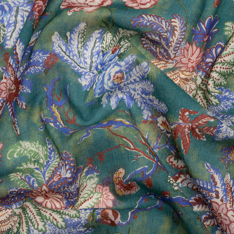 Crinkled Cotton Gauzy Woven Print - Forest Green, Red and Blue Floral - Mood Exclusive Derbyshire Stroll