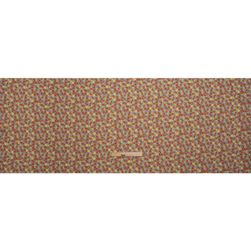 Crinkled Cotton Gauzy Woven Print - Red, Yellow and Gray Floral - Mood Exclusive Little Lillies