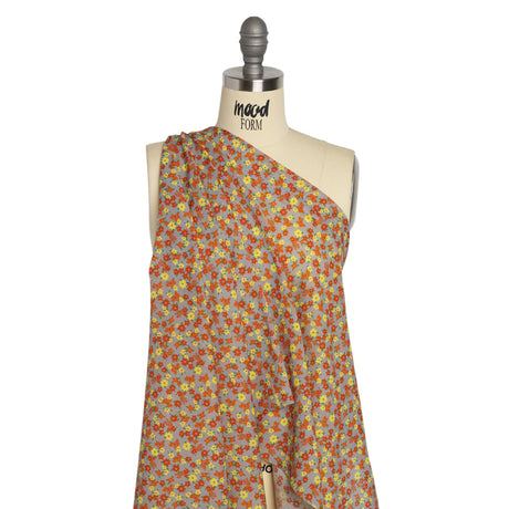 Crinkled Cotton Gauzy Woven Print - Red, Yellow and Gray Floral - Mood Exclusive Little Lillies