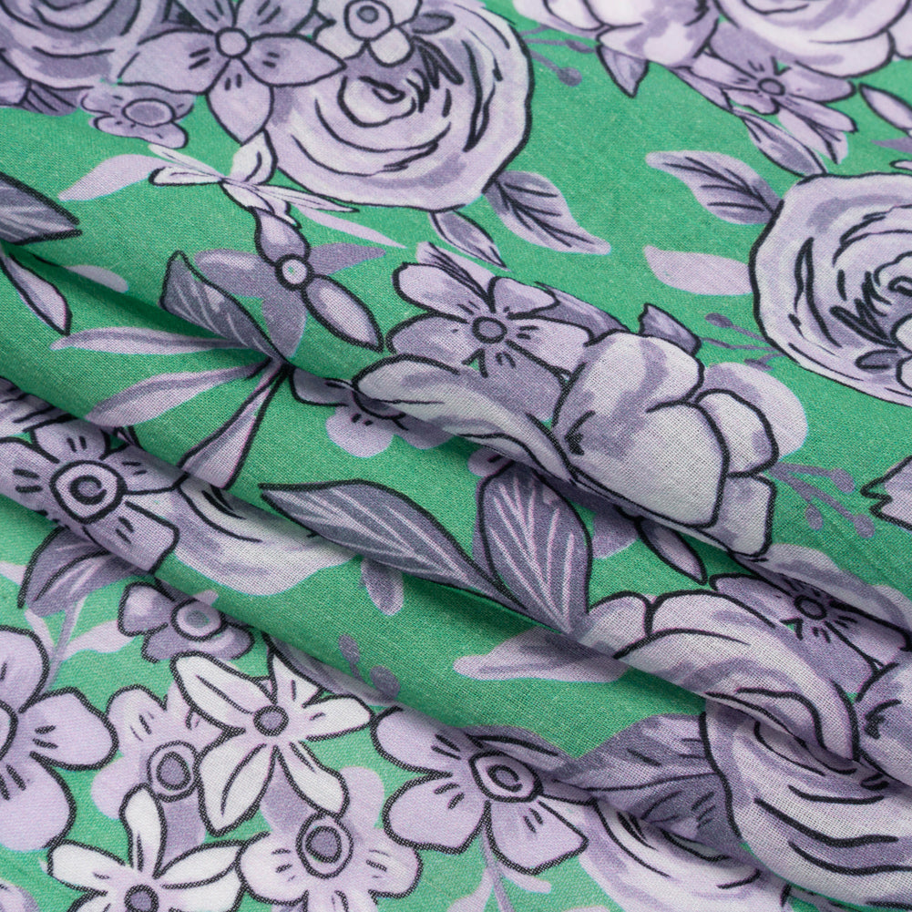 Crinkled Cotton Gauzy Woven Print - Lilac and Green Floral - Mood Exclusive Floral Farewell